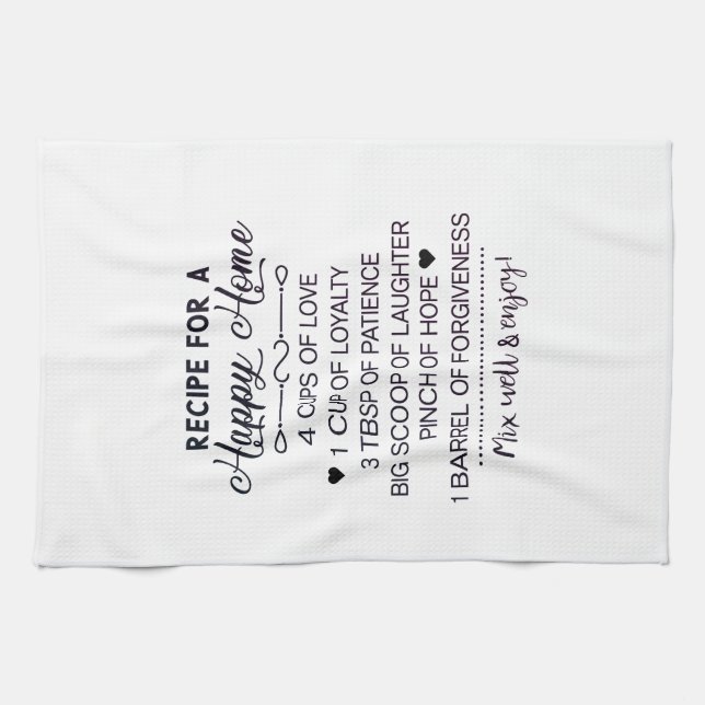 Recipe for a Happy Family Recipe Holiday Gift Tea Towel (Horizontal)