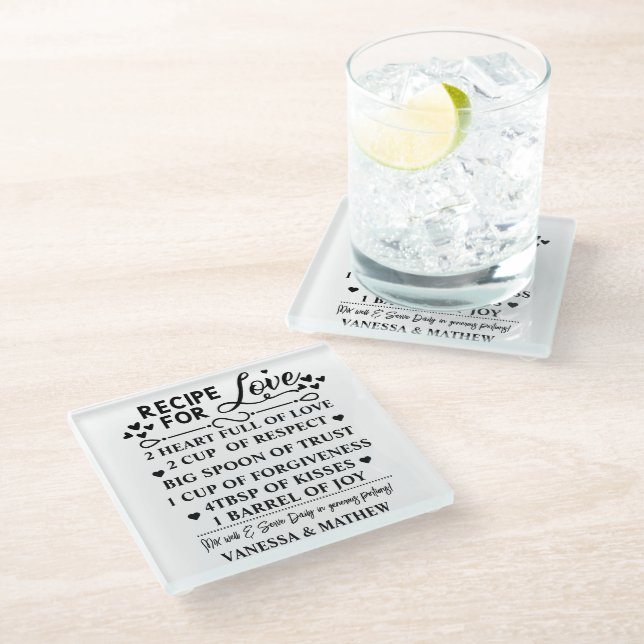 Recipe for a Happy Marriage, Bridal Shower Gift Glass Coaster (Angled)