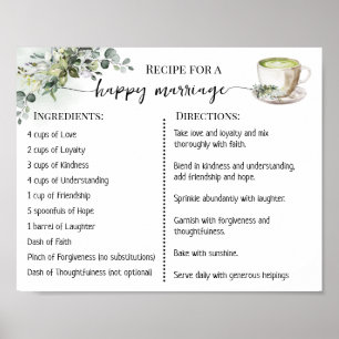 Recipe for a Happy Marriage Greenery Matcha Poster