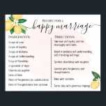 Recipe For A Happy Marriage Newlyweds Lemons Pink Poster<br><div class="desc">Click on "Edit design" to personalize or modify the layout (change wording,  font color,  font style).
** Please see the full collection for matching invitation,  bridal shower games,  tags and sign available**</div>