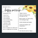 Recipe for a happy marriage newlyweds sunflowers poster<br><div class="desc">Click on "Edit design" to personalise or modify the layout (change wording,  font colour,  font style).
** Please see the full collection for matching invitation,  bridal shower games,  tags and sign available**</div>