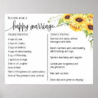 Recipe for a happy marriage newlyweds sunflowers
