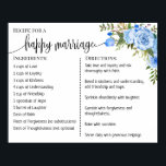 Recipe for a happy marriage sign wedding gift blue<br><div class="desc">Click on "Edit design" to personalise or modify the layout (change wording,  font colour,  font style).
** Please see the full collection for matching invitation,  bridal shower games,  tags,  and sign available**</div>