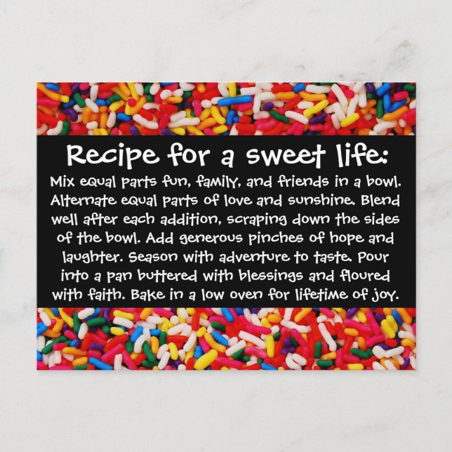 Recipe for a Sweet Life Postcard (Front)