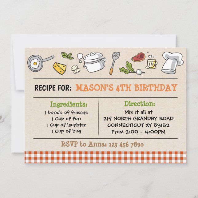 Recipe for birthday party invitation (Front)