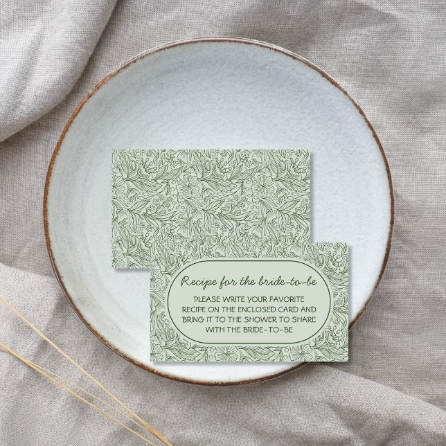 Recipe For Bride Floral Sage Green Handwritten Enclosure Card (Recipe For Bride Floral Sage Green Handwritten Enclosure Card)