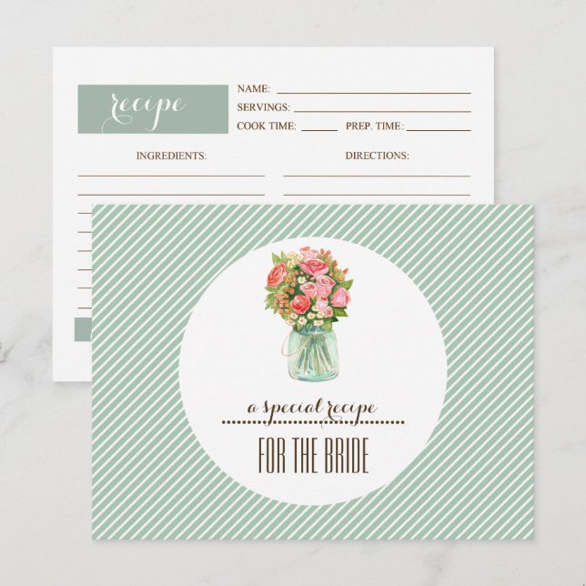 Recipe for Bride. Mason Jar Floral Postcard (Front/Back)