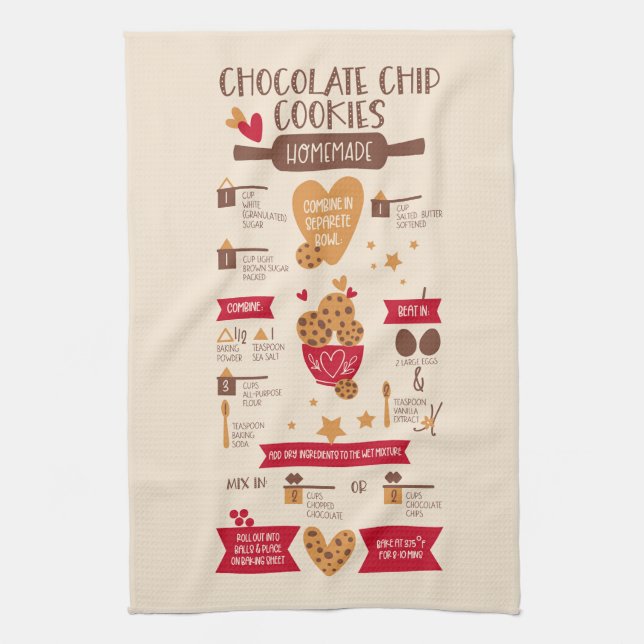Recipe for Chocolate Chip Cookies Tea Towel (Vertical)