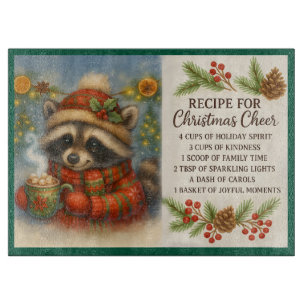 Recipe for Christmas Cheer with a Winter Raccoon  Cutting Board