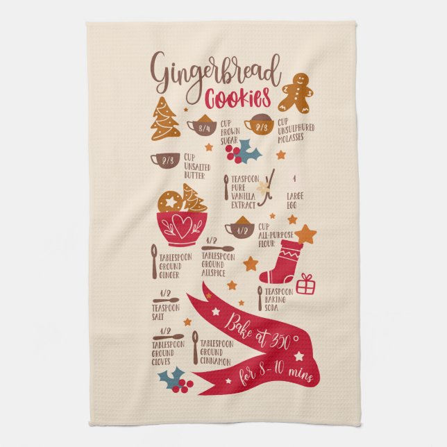 Recipe for Gingerbread Cookies Tea Towel (Vertical)