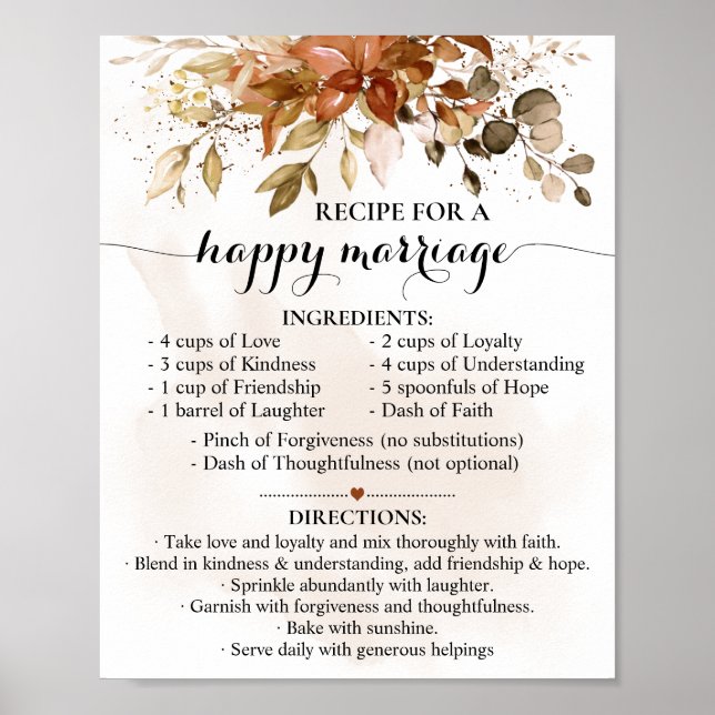 Recipe for Happy Marriage Fall Wedding Gift Poster (Front)