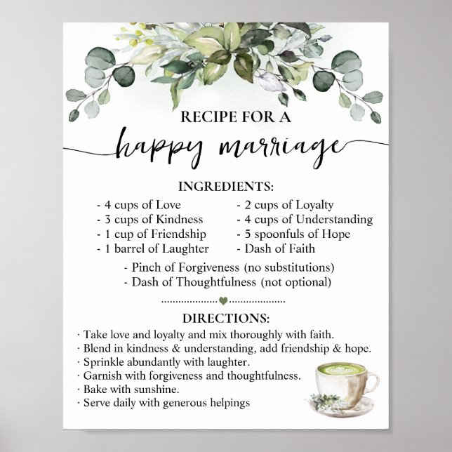 Recipe for Happy Marriage Matcha Wedding Gift Poster (Front)
