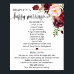 Recipe for happy marriage shower marsala gift sign<br><div class="desc">Click on "Edit design" to personalise or modify the layout (change wording,  font colour,  font style).
** Please see the full collection for matching invitation,  bridal shower games,  tags and sign available**</div>