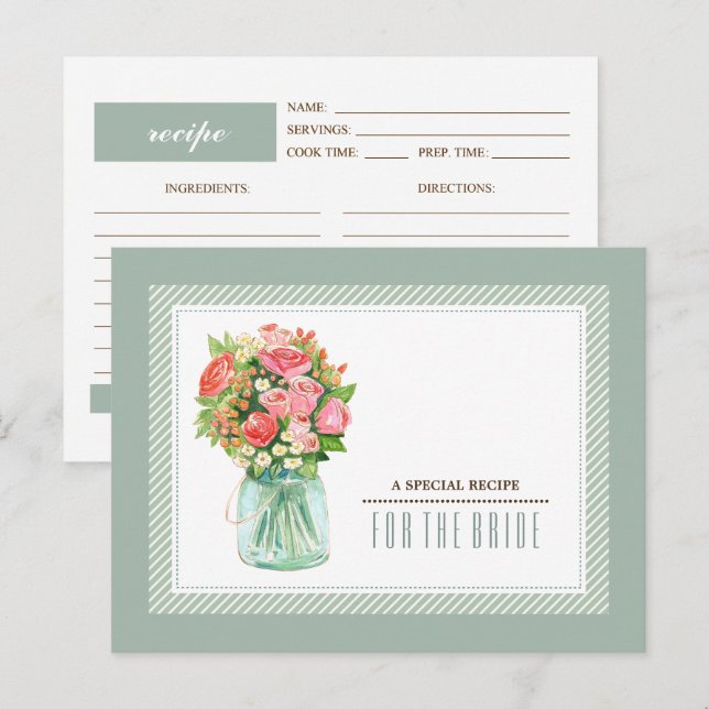 Recipe for the Bride. Mason Jar Floral Wedding Postcard (Front/Back)