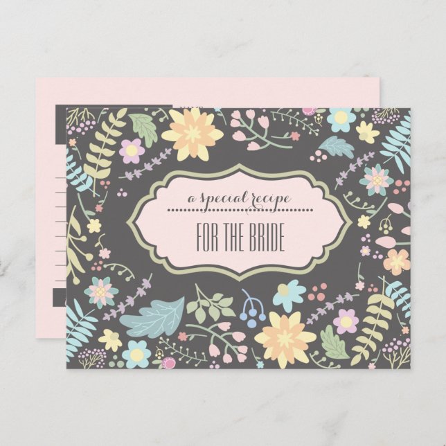 Recipe for the Bride. Modern Floral Wedding Card (Front/Back)