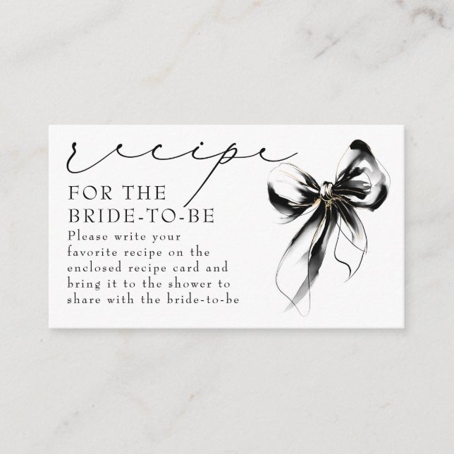 Recipe for the bride-to-be Black Bow Request  Enclosure Card (Front)