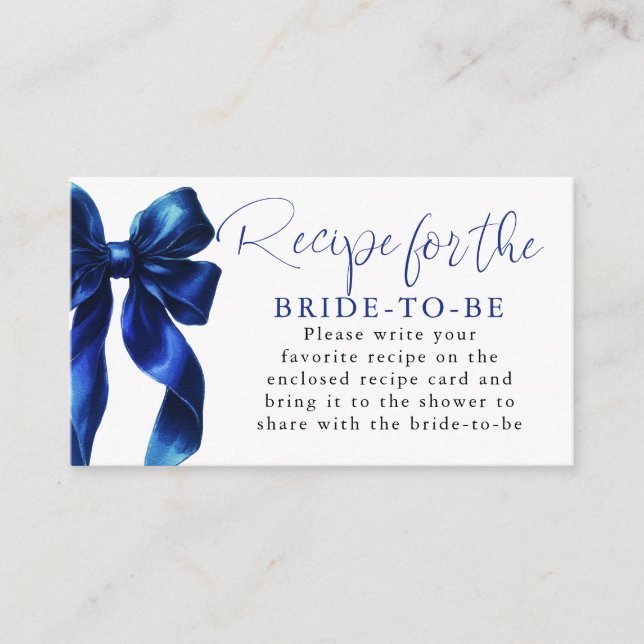Recipe for the bride-to-be Blue Bow Request  Enclosure Card (Front)