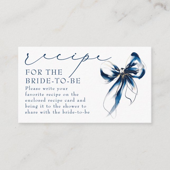 Recipe for the bride-to-be Blue Bow Request  Enclosure Card (Front)