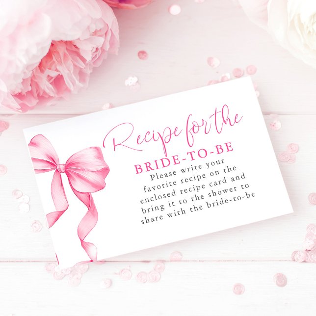 Recipe for the bride-to-be Blush Pink Bow Request  Enclosure Card (Recipe for the bride to be pink bow card)