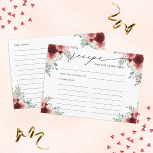 Recipe for The Bride To Be Red Wine Floral Enclosure Card