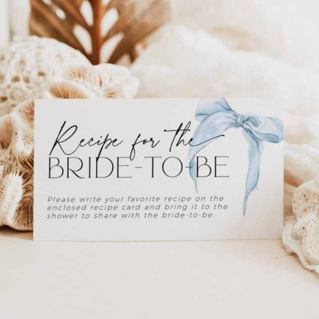Recipe for the bride-to-be request dusty blue bow enclosure card (Creator Uploaded)