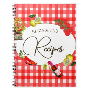 Recipe Italian Theme Lemon Red White Botanical  Notebook