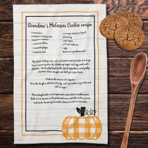 Recipe keepsake autumn plaid orange pumpkin white  tea towel