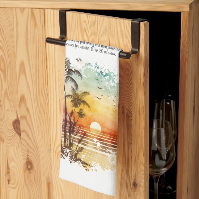 Recipe Keepsake Beach Theme Sunset Gift Tea Towel (Thirds Fold)