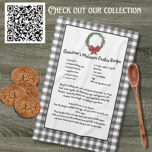 Recipe Keepsake Christmas Cookies Grey Plaid Tea Towel
