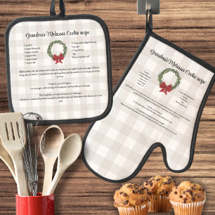 Recipe keepsake Christmas Cookies Red Green Oven Mitt & Pot Holder Set