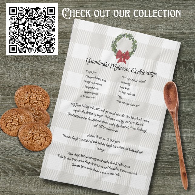 Recipe keepsake Christmas cookies red green plaid Tea Towel (Creator Uploaded)