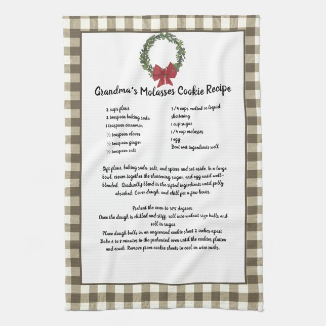 Recipe Keepsake Christmas Cookies Red Plaid Green  Tea Towel (Vertical)
