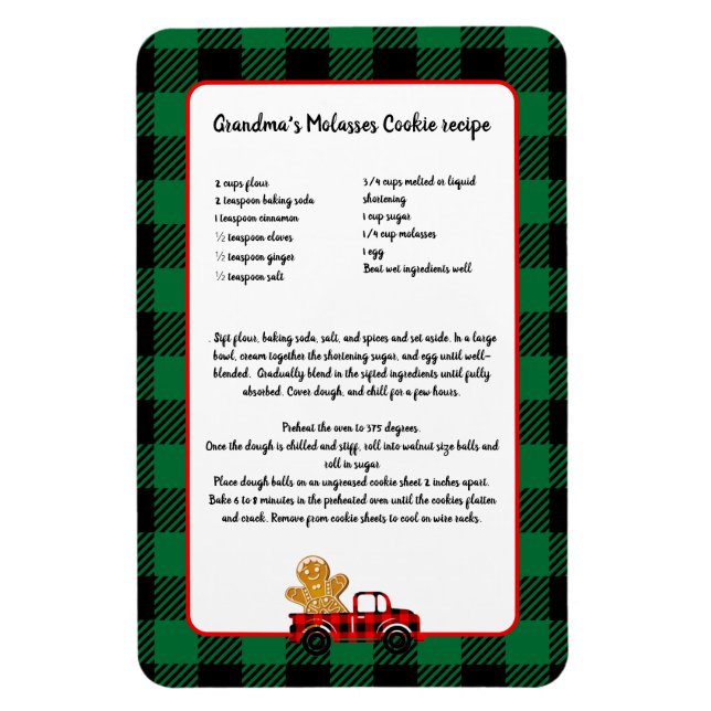 Recipe keepsake Christmas Truck Green Black Plaid  Magnet (Vertical)