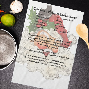 Recipe keepsake Christmas Vintage Santa Clause Kit Tea Towel