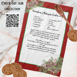 Recipe keepsake Red  Christmas Pinecones Greenery  Tea Towel<br><div class="desc">Type in your own recipe or keep My grandma's cookies recipe.
Create your own Recipe keepsake Christmas Red Buffaloe plaid Truck Recipe keepsake,  green and black plaid. Our Personalized products are great gifts for any reason.</div>