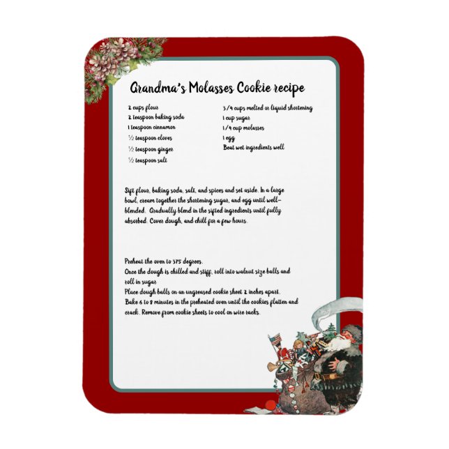 Recipe Keepsake Red  Christmas Vintage Santa  Magnet (Vertical)