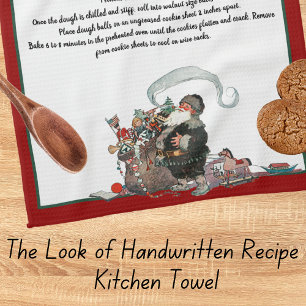 Recipe Keepsake Red  Christmas Vintage Santa Tea Towel