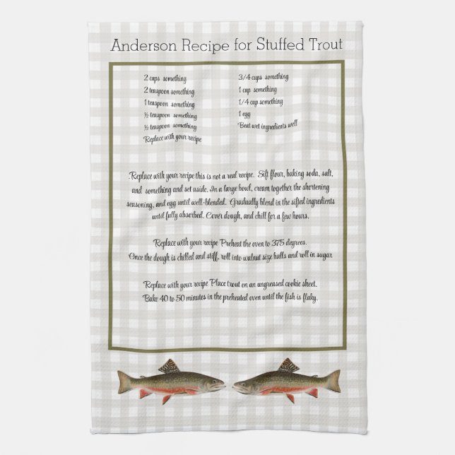 Recipe keepsake Trout fishermen's fly fishing  Tea Towel (Vertical)