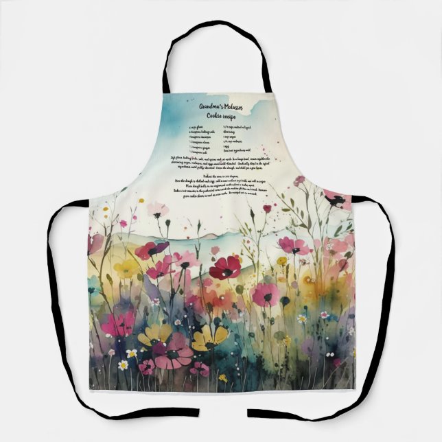 Recipe keepsake Wildflower WaterColor Apron (Front)