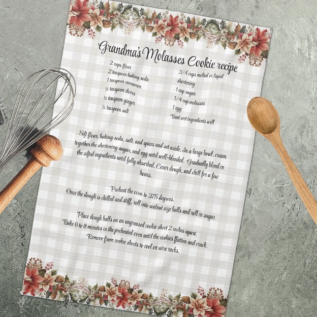 Recipe Keepsake Xmas Cookie Grey Bufaloe plaid Tea Towel (Creator Uploaded)