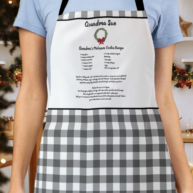 Recipe Keepsake Xmas Cookie Grey Plaid Wreath  Apron (Creator Uploaded)