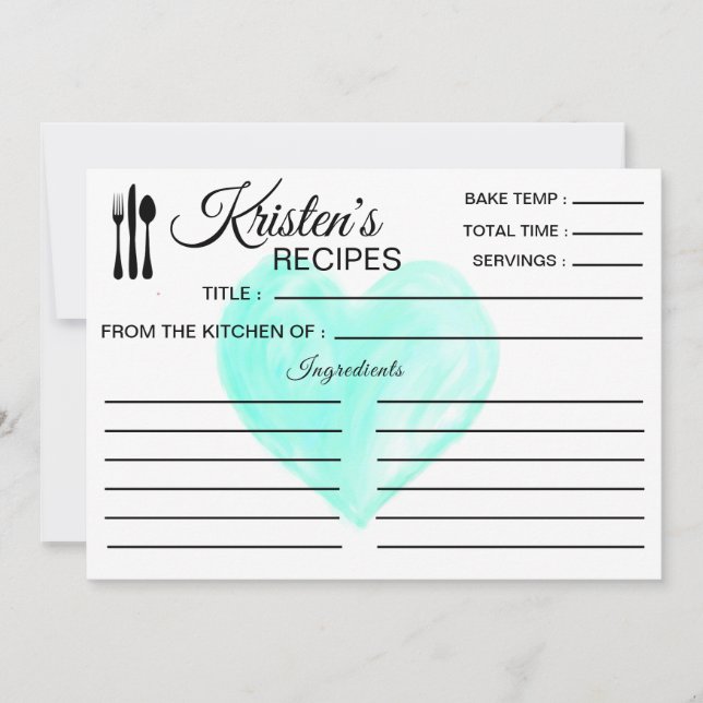 Recipe Kitchen Dish Lined Ingredients Heart Invitation (Front)