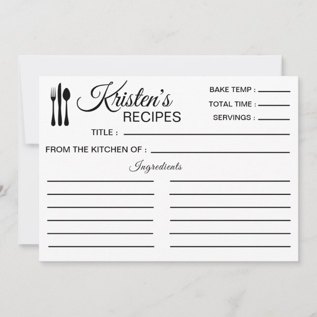 Recipe Kitchen Dish Lined Ingredients Minimal Invitation (Front)