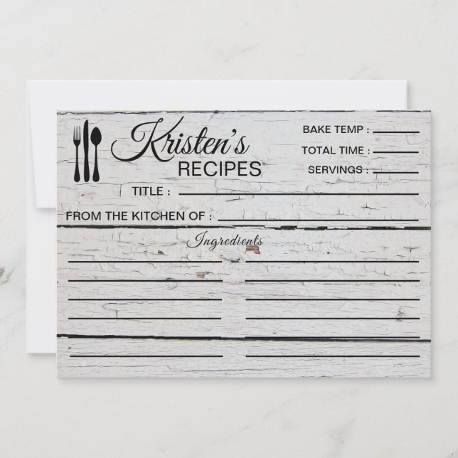 Recipe Kitchen Dish Lined Ingredients White Wood Invitation (Front)