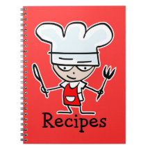 Recipe notebook with cute cartoon chef cook