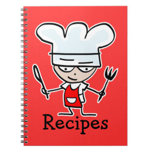 Recipe notebook with cute cartoon chef cook