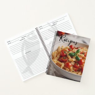Recipe Notebook with Pasta and Tomatoes