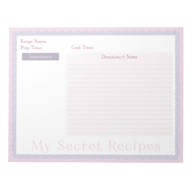 Recipe Notepad in Baby Pink Geo Pattern (Front)