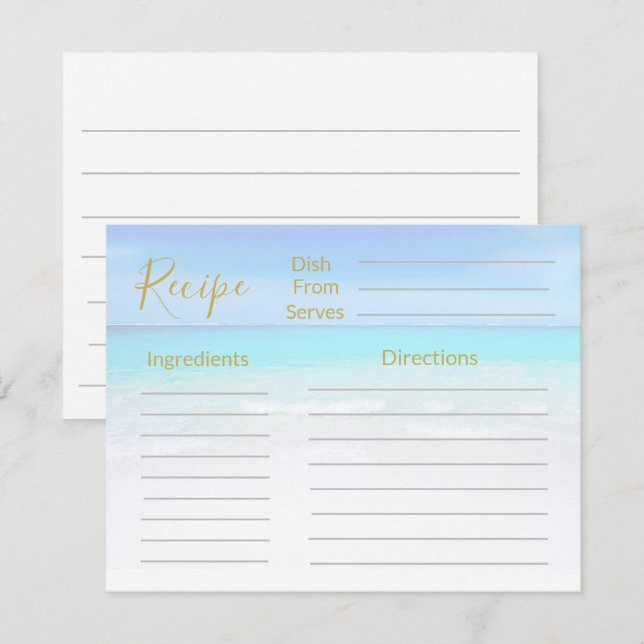 Recipe Ocean Beach Scene Sea Blue  (Front/Back)