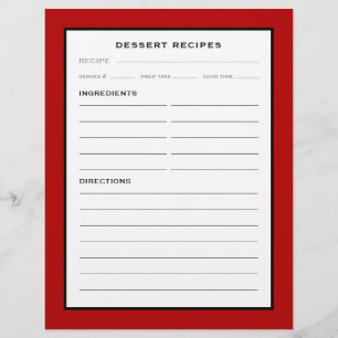 Recipe Page Dessert Simple Red Black & White